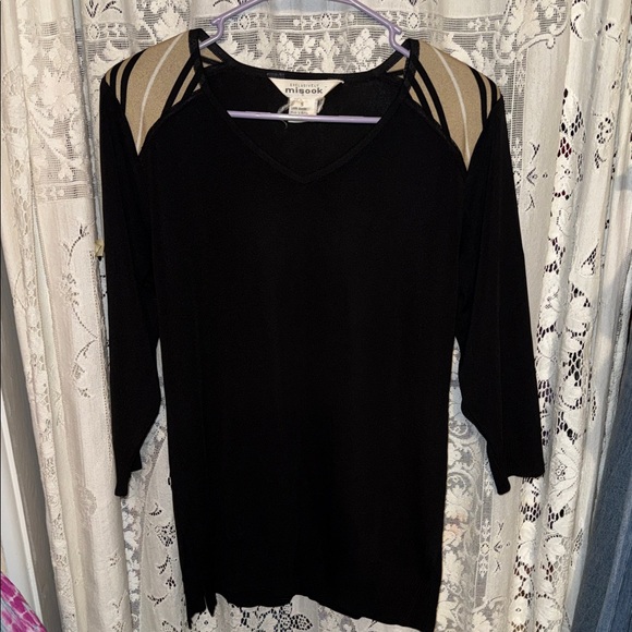 Misook Sweaters - Misook Black Top with Tan Accents‎